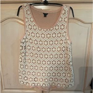 NWOT Ann Taylor size L top.  A blush colored layer with a crochet overlay.Lovely
